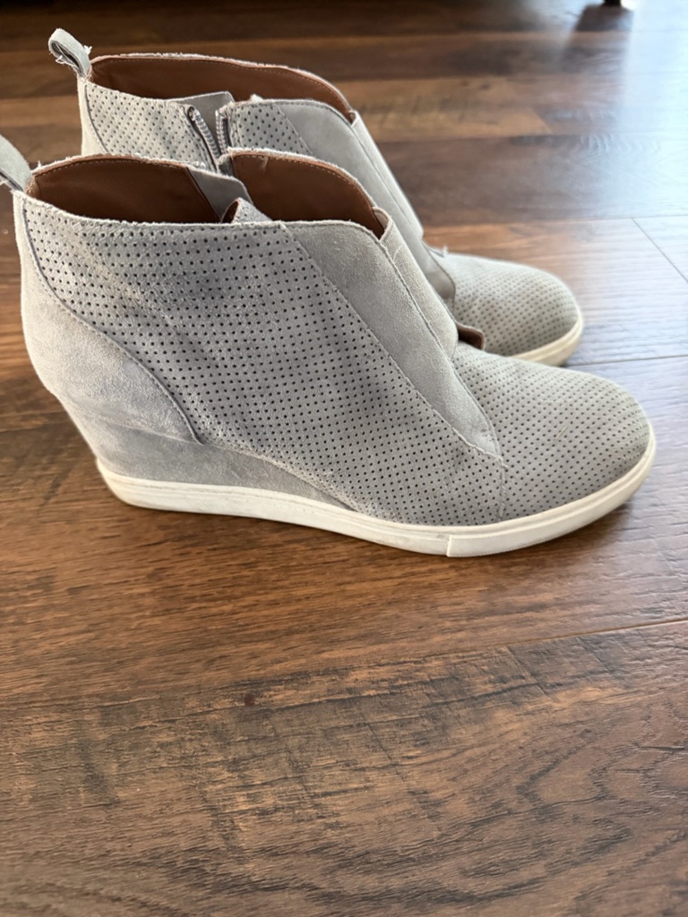 Paolo Perforated Wedge Sneaker Boot in Light Gray